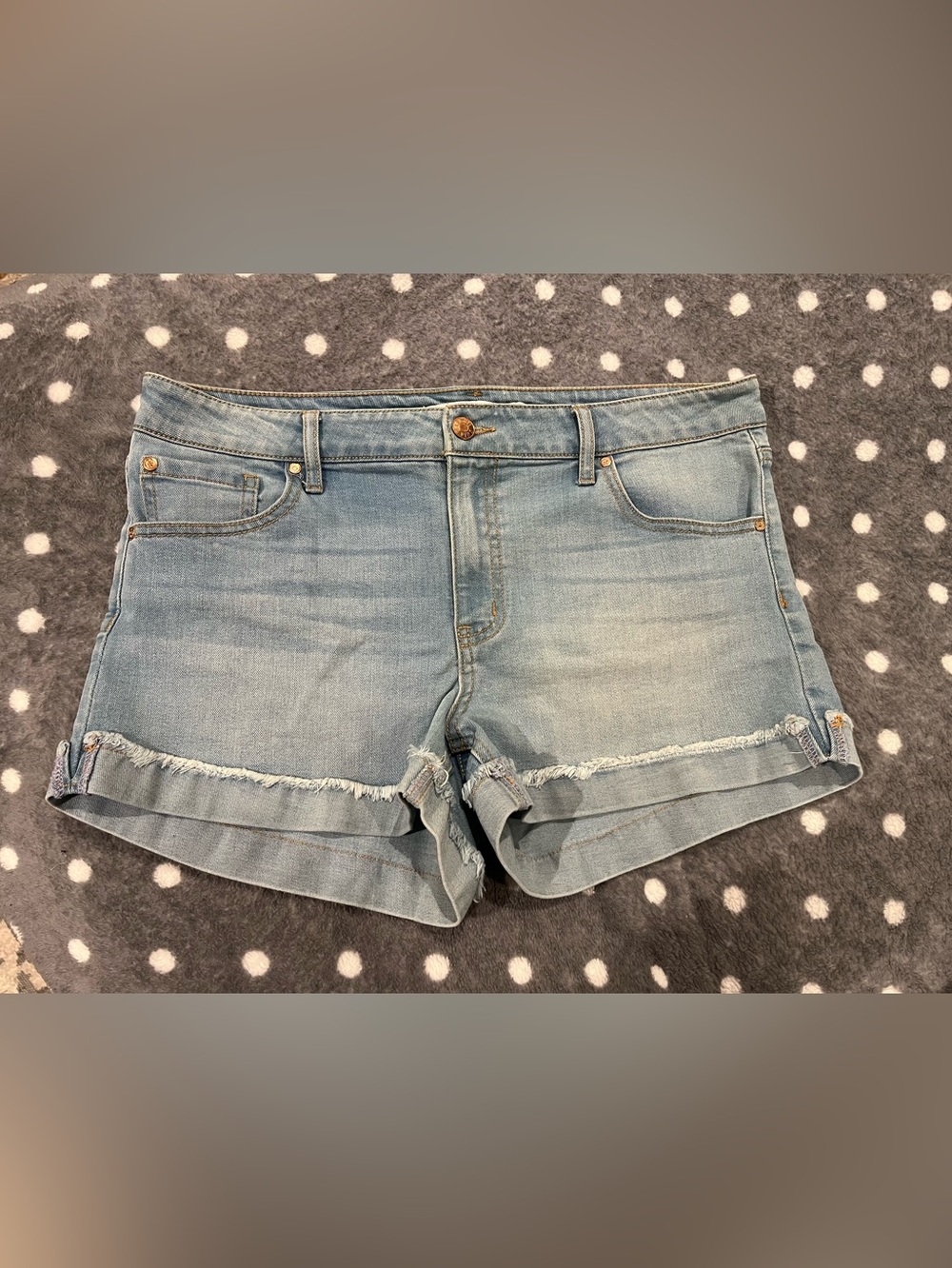 Celebrity Pink Light Blue Denim Cutoff Shorts with Frayed Hem
